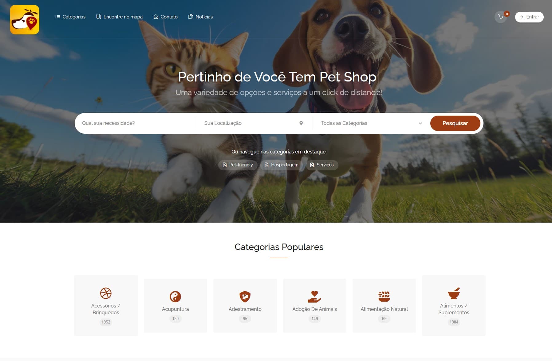 Interface do site PetCopter